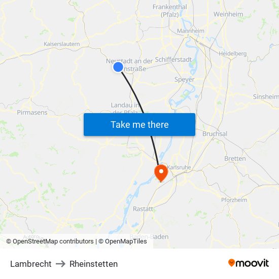 Lambrecht to Rheinstetten map