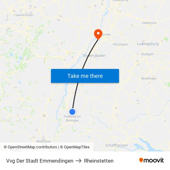 Vvg Der Stadt Emmendingen to Rheinstetten map