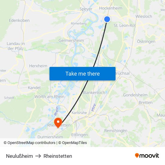 Neulußheim to Rheinstetten map