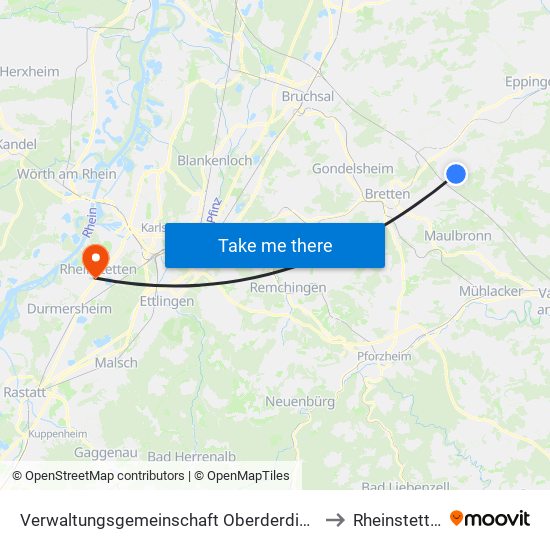 Verwaltungsgemeinschaft Oberderdingen to Rheinstetten map