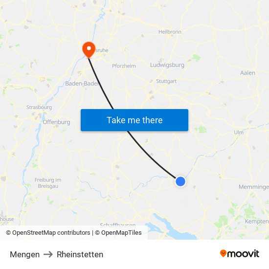 Mengen to Rheinstetten map