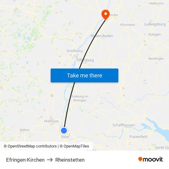 Efringen-Kirchen to Rheinstetten map