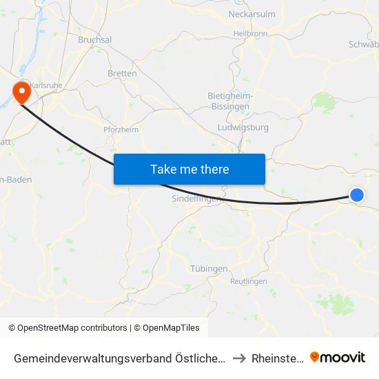 Gemeindeverwaltungsverband Östlicher Schurwald to Rheinstetten map