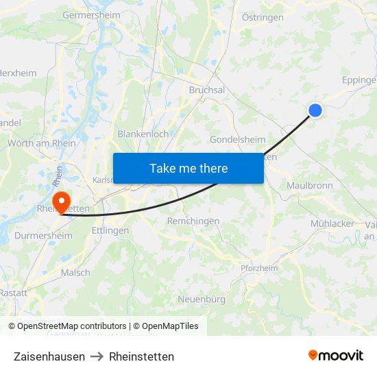 Zaisenhausen to Rheinstetten map