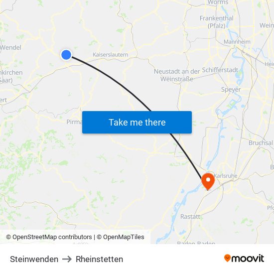 Steinwenden to Rheinstetten map