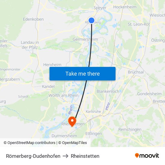 Römerberg-Dudenhofen to Rheinstetten map