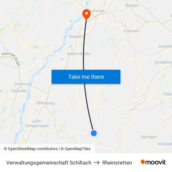 Verwaltungsgemeinschaft Schiltach to Rheinstetten map