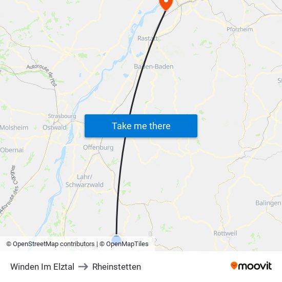 Winden Im Elztal to Rheinstetten map