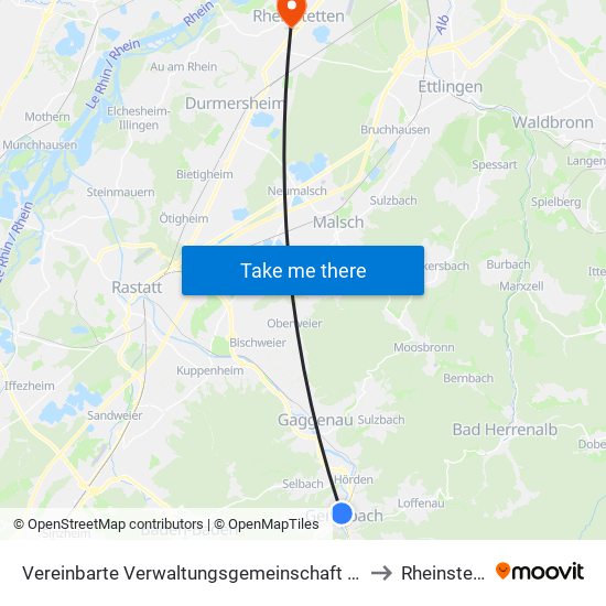 Vereinbarte Verwaltungsgemeinschaft Gernsbach to Rheinstetten map
