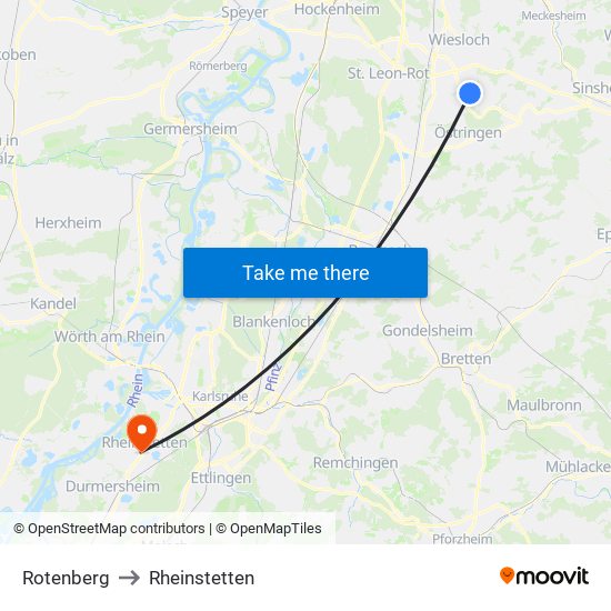 Rotenberg to Rheinstetten map