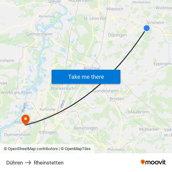 Dühren to Rheinstetten map