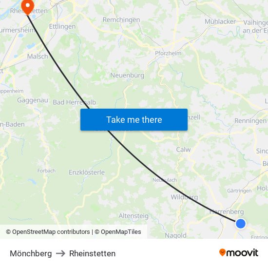 Mönchberg to Rheinstetten map