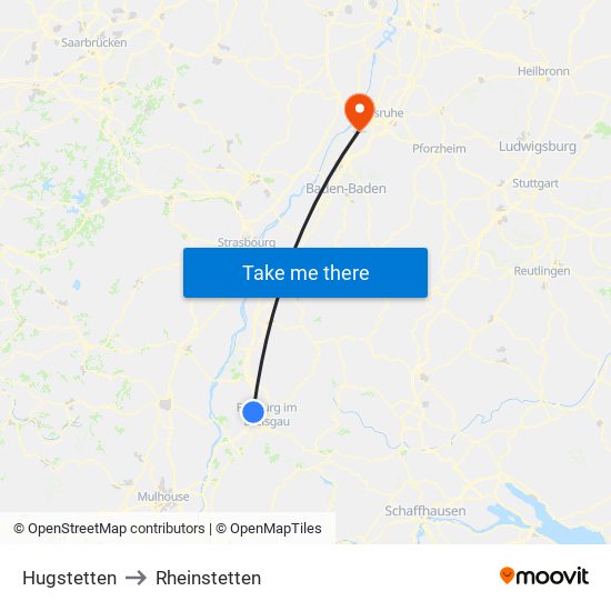 Hugstetten to Rheinstetten map