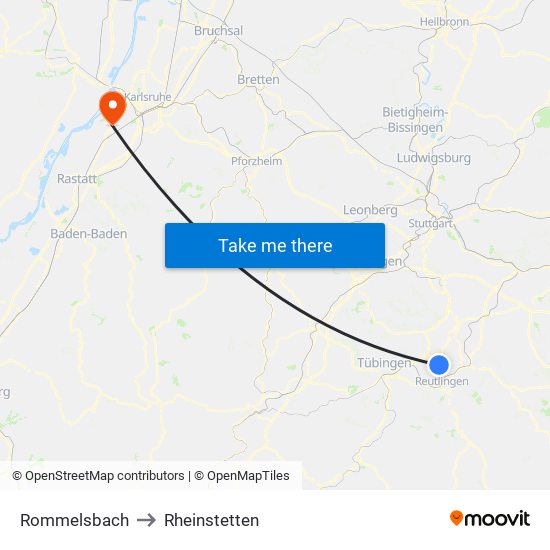 Rommelsbach to Rheinstetten map