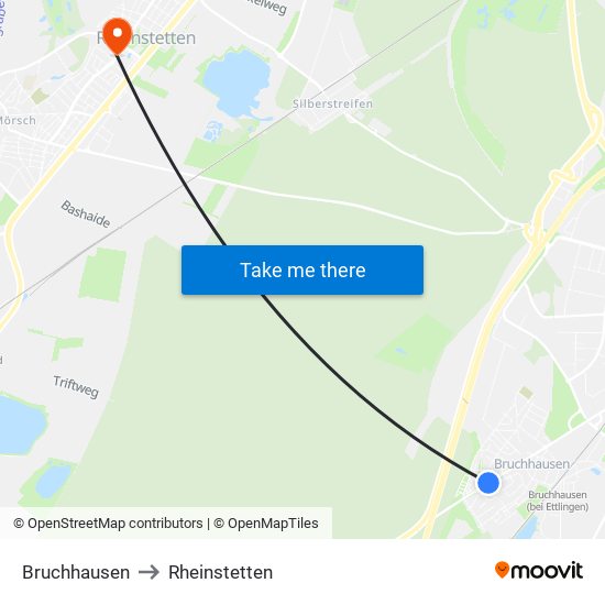 Bruchhausen to Rheinstetten map