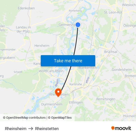 Rheinsheim to Rheinstetten map