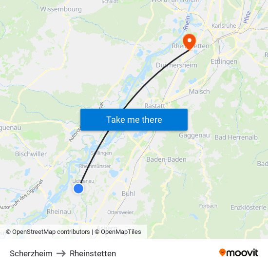 Scherzheim to Rheinstetten map