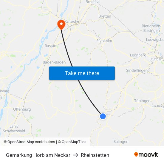 Gemarkung Horb am Neckar to Rheinstetten map