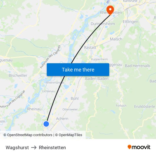 Wagshurst to Rheinstetten map