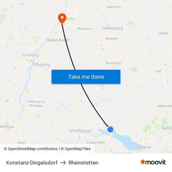 Konstanz-Dingelsdorf to Rheinstetten map