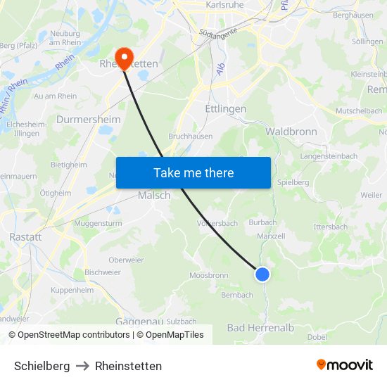 Schielberg to Rheinstetten map