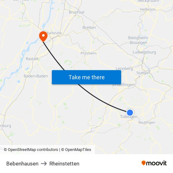 Bebenhausen to Rheinstetten map