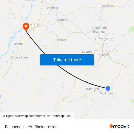 Reicheneck to Rheinstetten map