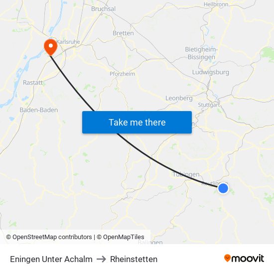 Eningen Unter Achalm to Rheinstetten map