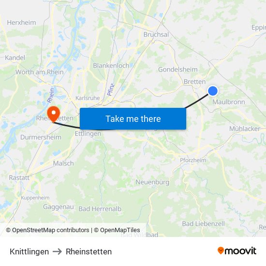 Knittlingen to Rheinstetten map