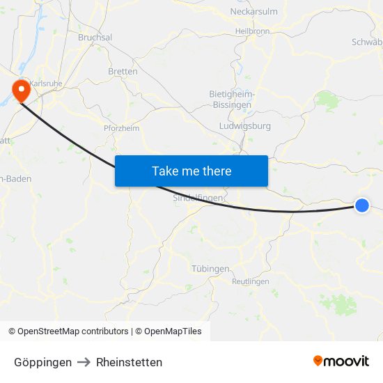 Göppingen to Rheinstetten map