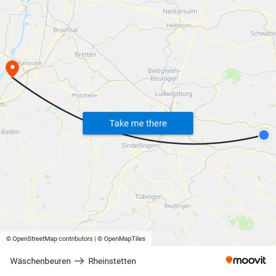 Wäschenbeuren to Rheinstetten map