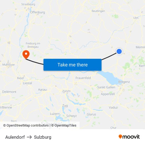 Aulendorf to Sulzburg map