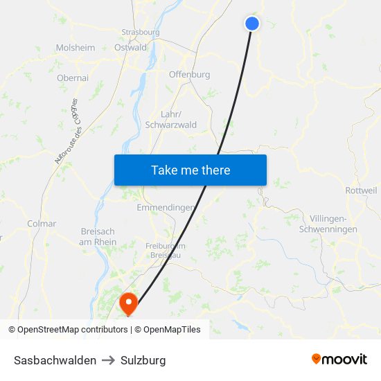 Sasbachwalden to Sulzburg map