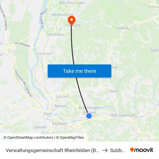Verwaltungsgemeinschaft Rheinfelden (Baden) to Sulzburg map