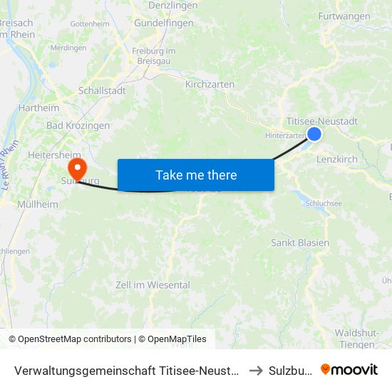 Verwaltungsgemeinschaft Titisee-Neustadt to Sulzburg map