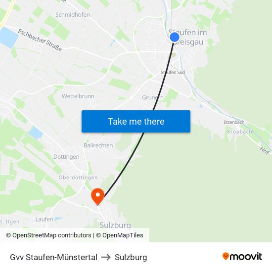 Gvv Staufen-Münstertal to Sulzburg map