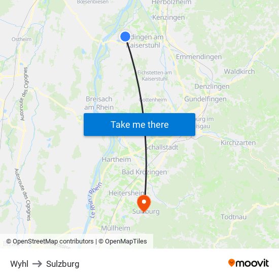 Wyhl to Sulzburg map