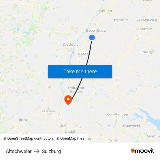 Altschweier to Sulzburg map