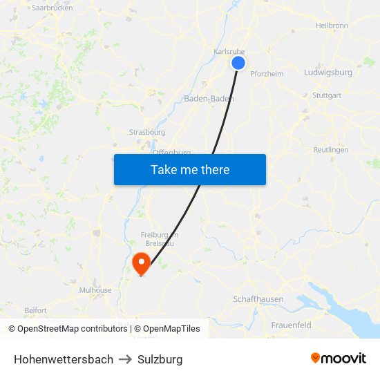 Hohenwettersbach to Sulzburg map