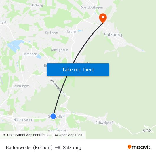 Badenweiler (Kernort) to Sulzburg map