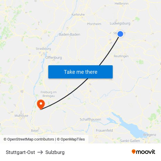 Stuttgart-Ost to Sulzburg map