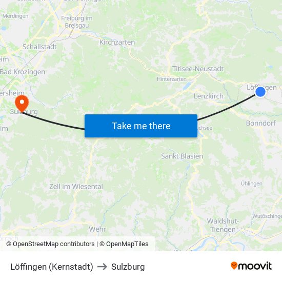 Löffingen (Kernstadt) to Sulzburg map