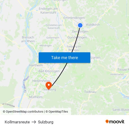 Kollmarsreute to Sulzburg map