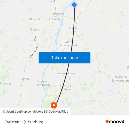 Freistett to Sulzburg map