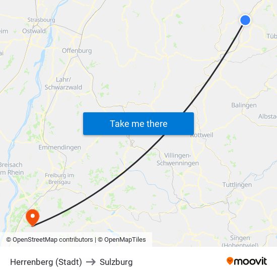 Herrenberg (Stadt) to Sulzburg map