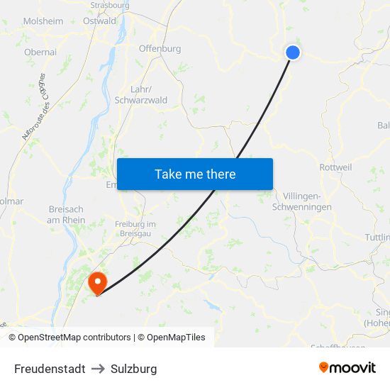 Freudenstadt to Sulzburg map