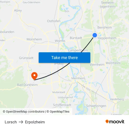 Lorsch to Erpolzheim map