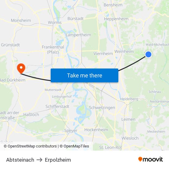Abtsteinach to Erpolzheim map