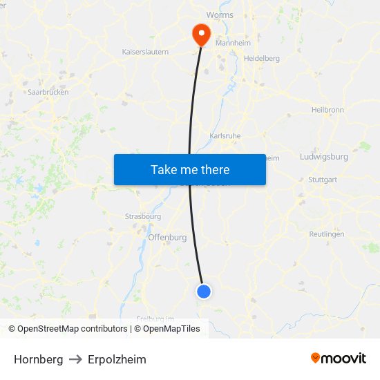 Hornberg to Erpolzheim map