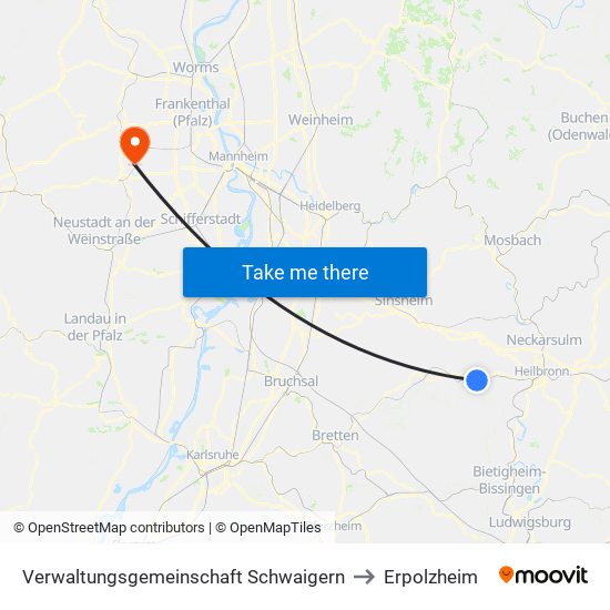 Verwaltungsgemeinschaft Schwaigern to Erpolzheim map